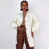 European And American Pure Color Casual Versatile Loose V-neck Early Autumn Knitted Cardigan