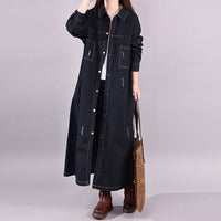Loose Denim Trench Coat Retro Distressed Mid-length